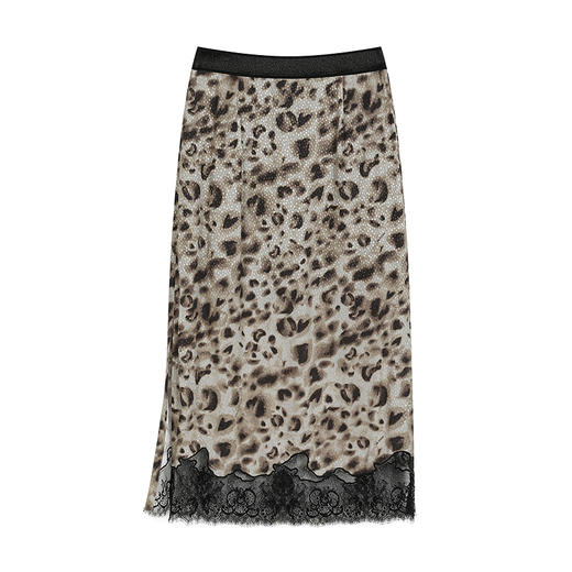 NEELLY纳俪商场同款秋新款豹纹蕾丝拼接半身裙女高级感显瘦中长裙N25082E01097 商品图3