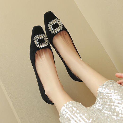 【预售5天】软面羊皮单鞋女方头水钻中跟细跟浅口紫色低帮鞋气质单鞋SLLK&sl-8006 商品图2