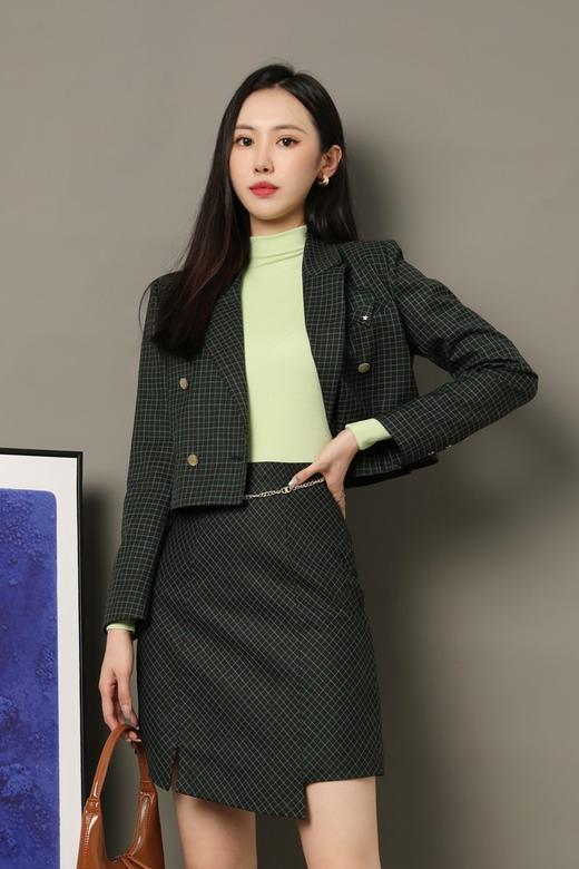 Le Malene 墨绿色经典格纹质感西装半裙套装 16810 商品图0