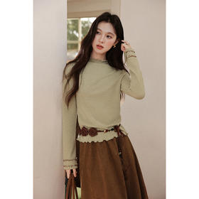 鹿向南【抹茶可可】长袖绿色针织衫女秋季新款法式设计感独特上衣