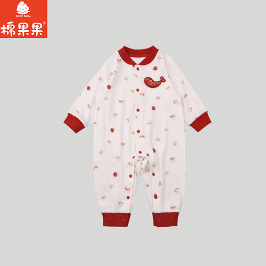 棉果果冬季新品莫代尔牛奶纤维66-90码柔软顺滑新年爬衣对开连体衣M501722425655 商品图1