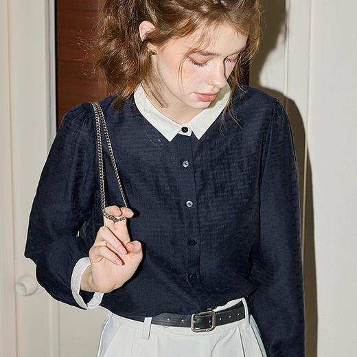 藏青天丝泡泡袖衬衫 | 2025年夏末初秋，流行藏青色，显白、显高级【3-5天发货】 商品图0