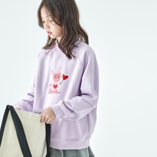 棵初25年秋冬新款亲子中大女童半高领卫衣恒温抗静电小兔印花上衣 商品图2