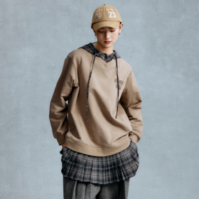 GOODBAI 粗体logo贴布绣拼接连帽抽绳卫衣连衣裙