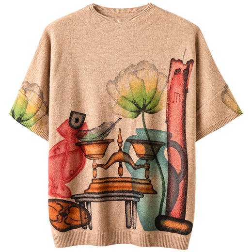 WW MW850羊毛短袖针织衫显瘦羊毛衫印花休闲上衣 商品图1