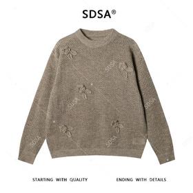 42543SDSA男士秋冬新款痞帅男装潮牌纯色立体针织花朵圆领毛衣百搭时尚