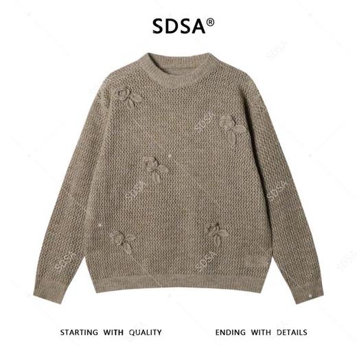 42543SDSA男士秋冬新款痞帅男装潮牌纯色立体针织花朵圆领毛衣百搭时尚 商品图0