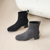 千百度粗中跟弹力袜靴女瘦瘦靴时尚钻饰短靴子时装靴A25551815 商品缩略图1