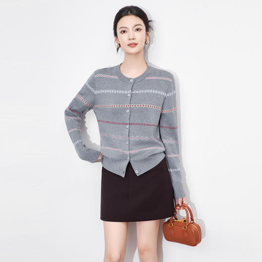 「高货wl」全新升级【铂金会员211/天猫279/差价68】(74201)洛诗琳轻奢提花针织开衫2025秋季16针超细美丽诺羊毛外套 商品图1