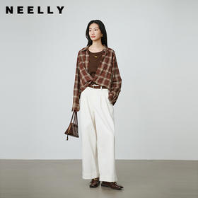 NEELLY纳俪商场同款秋季新款经典白色直筒裤女舒适宽松软糯长裤N25084H06624