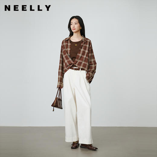 NEELLY纳俪商场同款秋季新款经典白色直筒裤女舒适宽松软糯长裤N25084H06624 商品图0