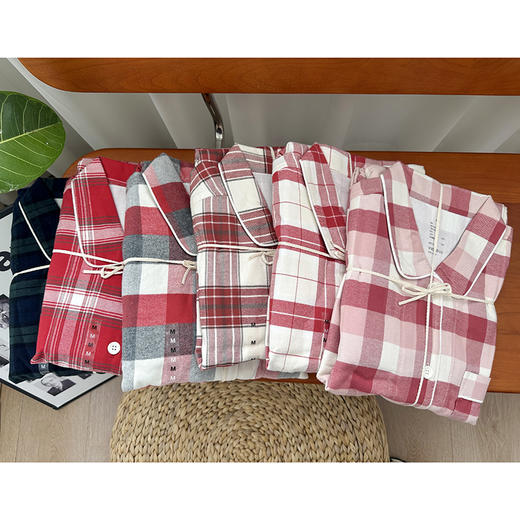 100%棉 格纹磨毛长袖长裤套装 女款  A-5436 商品图4