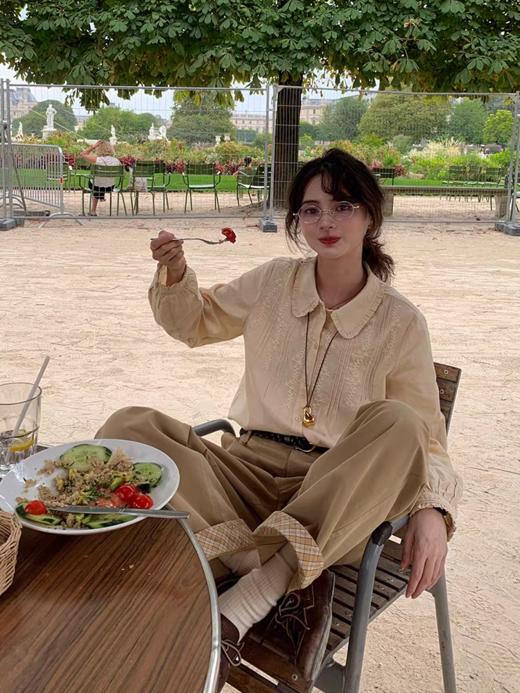 浮生八记/25C126/法式复古娃娃领棉麻衬衫 商品图3