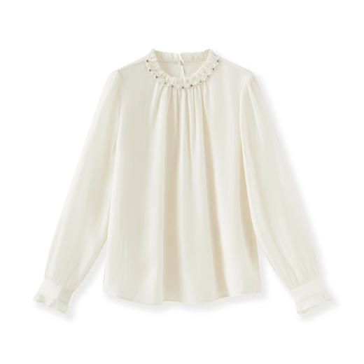 「高货wl」全新升级【铂金会员247/天猫329/差价82】(95102)洛诗琳法式重工钉珠衬衫2025秋季木耳边气质雪纺上衣女 商品图4