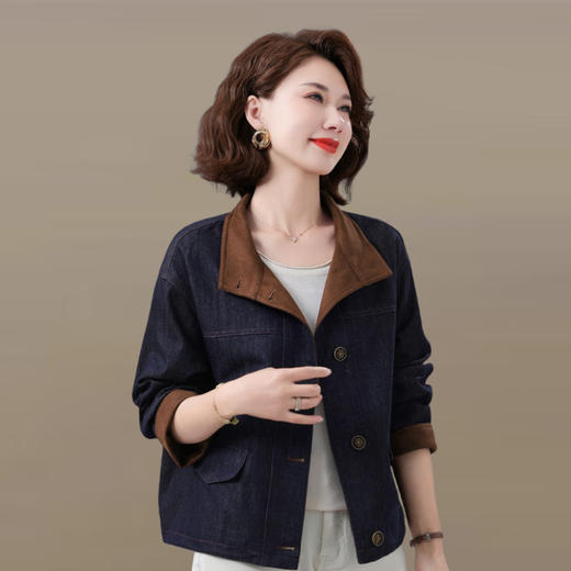 NP新款时尚妈妈春秋牛仔外套短款洋气中老年休闲百搭夹克上衣潮减龄 商品图1