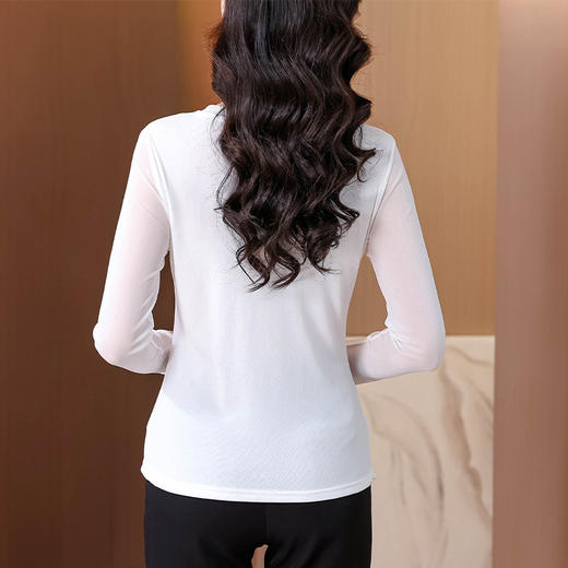 KQL C302N1776圆领钉珠双层网纱洋气修身T恤 商品图2