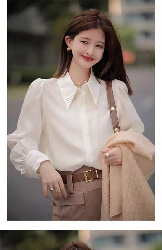 【秋新品】古泥7159 100%天丝褶皱尖领百搭薄款衬衫-喜出 商品图3