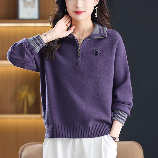 翻领洋气半拉链针织衫上衣，显瘦大码打底衫宽松CC-XX-6316 商品图0