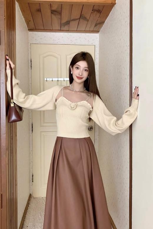 ANSUABEL 纯欲立体花朵吊带披肩针织套装 18863 商品图2