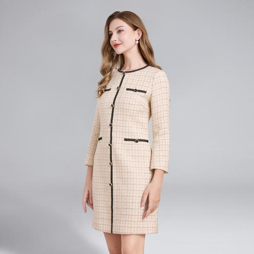 「高货deo」全新升级【铂金会员441/天猫599/差价158】(00510)洛诗琳优雅小香风高级连衣裙2025秋季气质钉珠百搭A字裙 商品图2