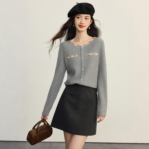 【09/17新品】熙世界【灰色千金裙】毛呢包臀短裙子女2025秋冬款通勤a字半身裙 商品图2