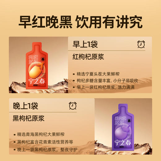 【超值90袋】宁之春 红+黑 红枸杞原浆，黑枸杞原浆礼盒30ml/袋 共 2700ml（30ml红45袋+30ml黑45袋）早C晚A 鲜果鲜榨 天然原浆 商品图5
