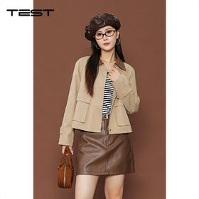 秋上新卡其色工装风复古翻领时尚短款风衣外套2253002