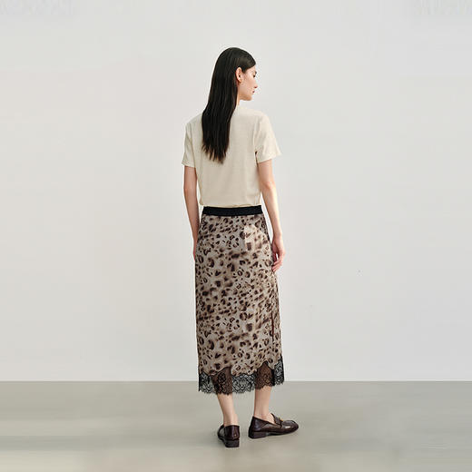 NEELLY纳俪商场同款秋新款豹纹蕾丝拼接半身裙女高级感显瘦中长裙N25082E01097 商品图1