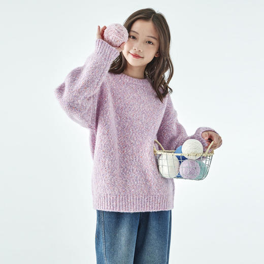 棵初25年秋冬新款亲子中大女童彩点复古圆领毛衣保暖羊毛混纺上衣 商品图3