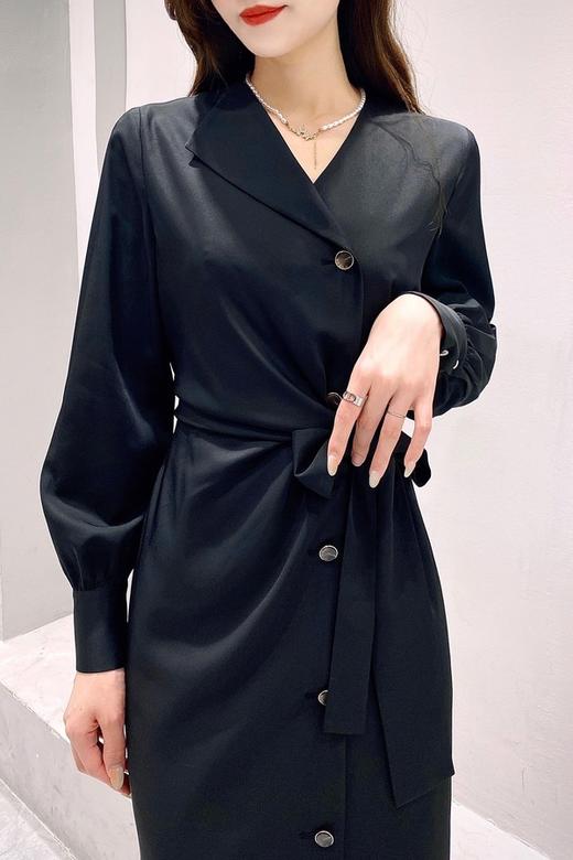 Le Malene 不对称领褶皱收腰系带连衣裙 16883 商品图0