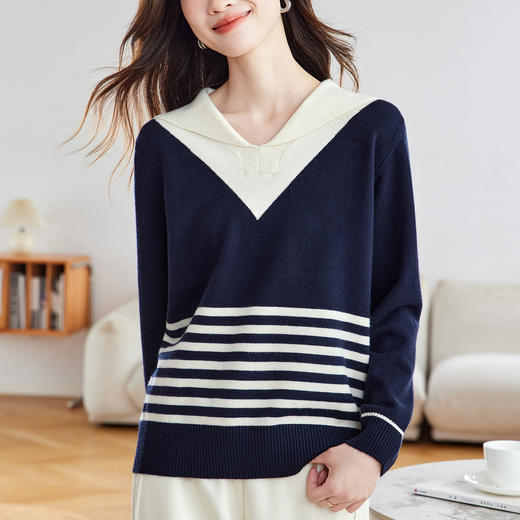 CC 66-6038海军领上衣轻奢高级感针织衫洋气撞色毛衣 商品图1