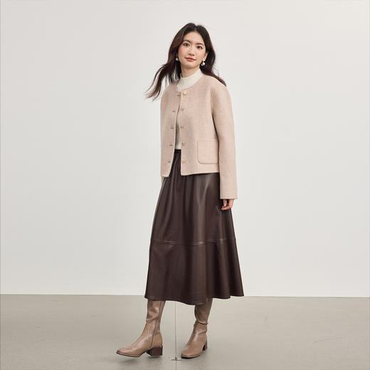 【09/17新品】熙世界高级质感哑光PU皮裙半身裙女秋冬季磨毛遮胯显瘦A字伞裙子 商品图3