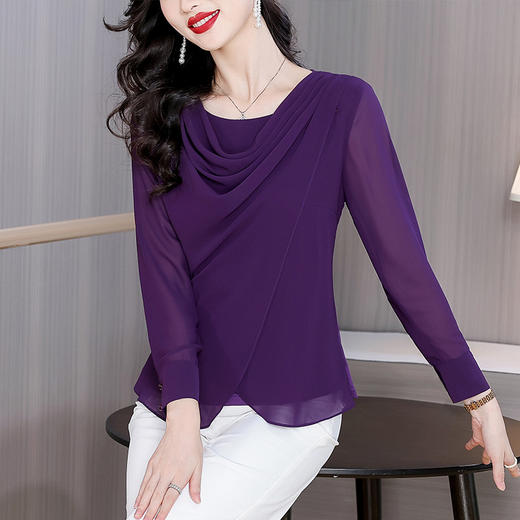 KQL A48N50072雪纺衫长袖上衣上衣套头小衫 商品图0