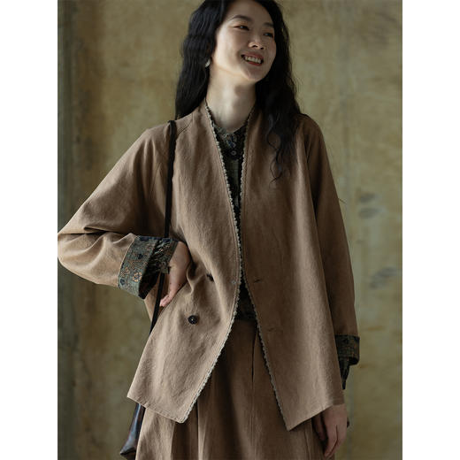 牧衣游原创 棉麻净色短外套秋新款自然原生质朴百搭文艺开衫 逐枫 商品图1