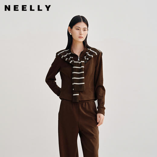 NEELLY纳俪商场同款秋季新款休闲运动风披肩卫衣外套女显瘦上衣N25082C01093 商品图0
