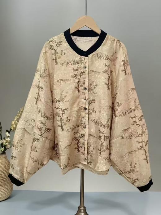 11.11直降到底！！【秋新品】古泥7579 新中式提花宽袖拼色领衬衫-喜出 商品图2