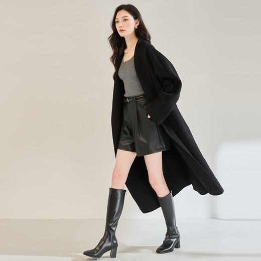 「高货sh」全新升级【铂金会员174/天猫229/差价55】(00753)洛诗琳新款pu皮短裤2025秋季气质褶皱百搭高腰显瘦A字裤 商品图3