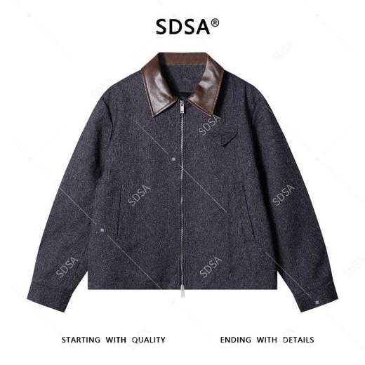 SDSA男士秋冬新款痞帅男装设计师撞色翻领拉链夹克倒三角时尚外套 商品图1