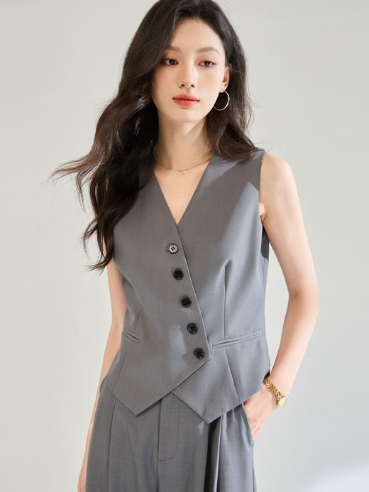 「高货sh」全新升级【铂金会员220/天猫299/差价79】(99108)洛诗琳2025秋装高级感灰色无袖西装马甲休闲裤职业通勤套装 商品图2