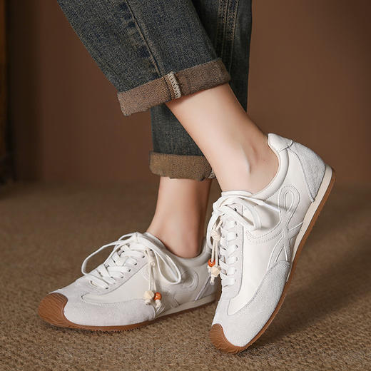 FR85085头层牛皮2025秋季新款德训鞋单鞋复古休闲户外徒步女鞋平底百搭 商品图1