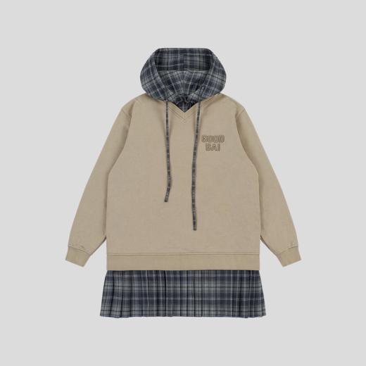 GOODBAI 粗体logo贴布绣拼接连帽抽绳卫衣连衣裙 商品图3