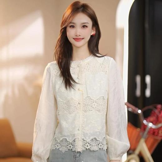 NP3303蕾丝上衣女长袖2025春季新款甜美花边装饰法式白衬衫洋气百搭衬衣 商品图3