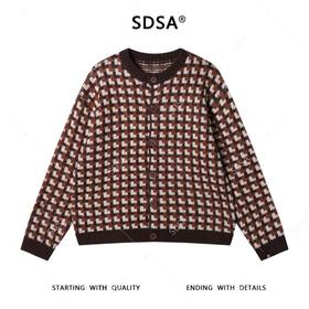 72593SDSA男士秋冬新款痞帅男装时尚撞色方块纽扣圆领针织衫百搭毛衣