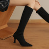 OLD 8893不过膝长筒靴高跟尖头显瘦瘦靴侧拉链粗跟绒面 商品缩略图3