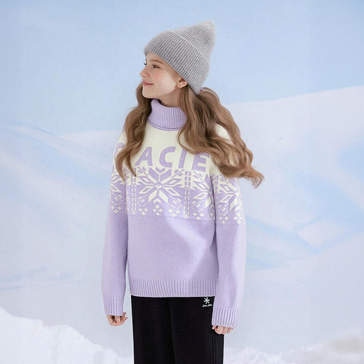 笛莎Deesha 童装女童毛衣2025冬新款女童高领紫色提花毛衣 商品图1