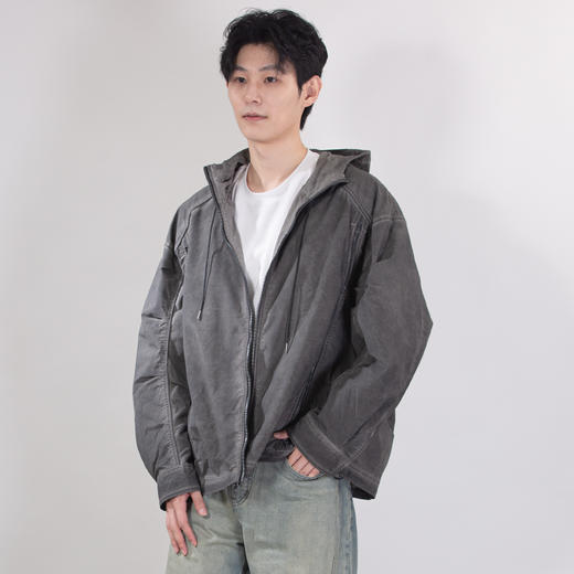 DRONKOO 2025 连帽前竖拉链装饰隐藏口袋洗水微阔中厚夹克 商品图3