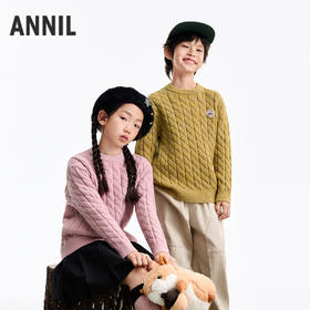 【经典麻花编织毛衣】男女童圆领长袖针织衫冬季新款安奈儿童装EM544641