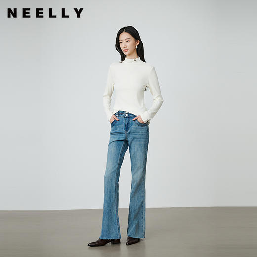 NEELLY纳俪商场同款秋季新款时尚修身牛仔喇叭裤女高腰显瘦长裤N25084H03315 商品图0