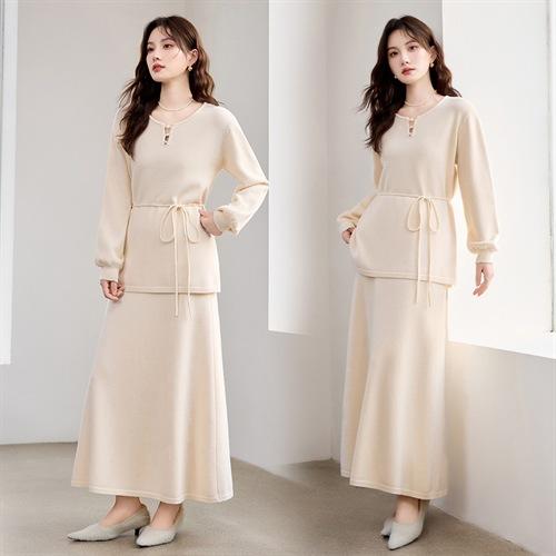 法式简约风珍珠圆领，收腰气质款百搭两件套裙HR-YBER617 商品图2