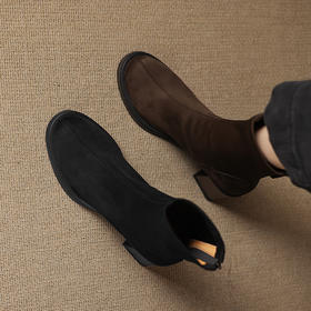 OLD 270法式复古圆头粗跟短靴弹力显瘦靴马丁靴